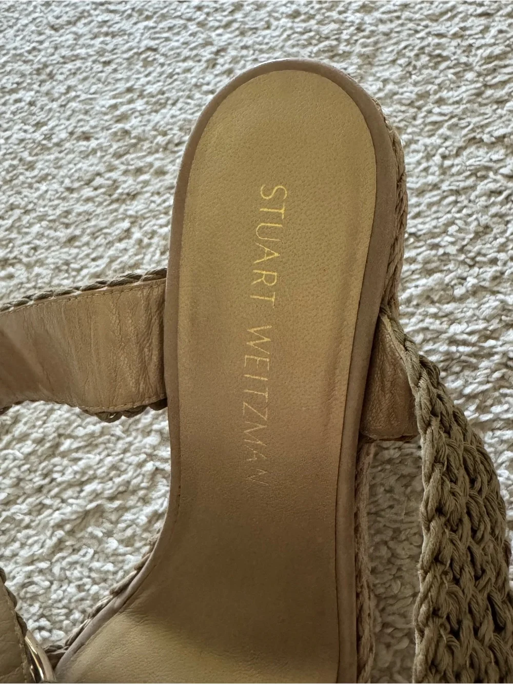 Stuart Weitzman Alex Crochet Espadrille Wedge Sandals Swamp Camel Size 8